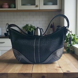 Coach Shoulder Bag Canvas Leather Black Signature Hobo 2154 Y2K